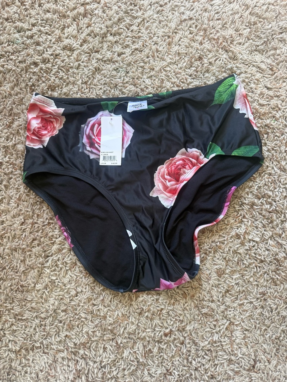 Women’s Floral High-Waist Briefs - Black with Pink Roses